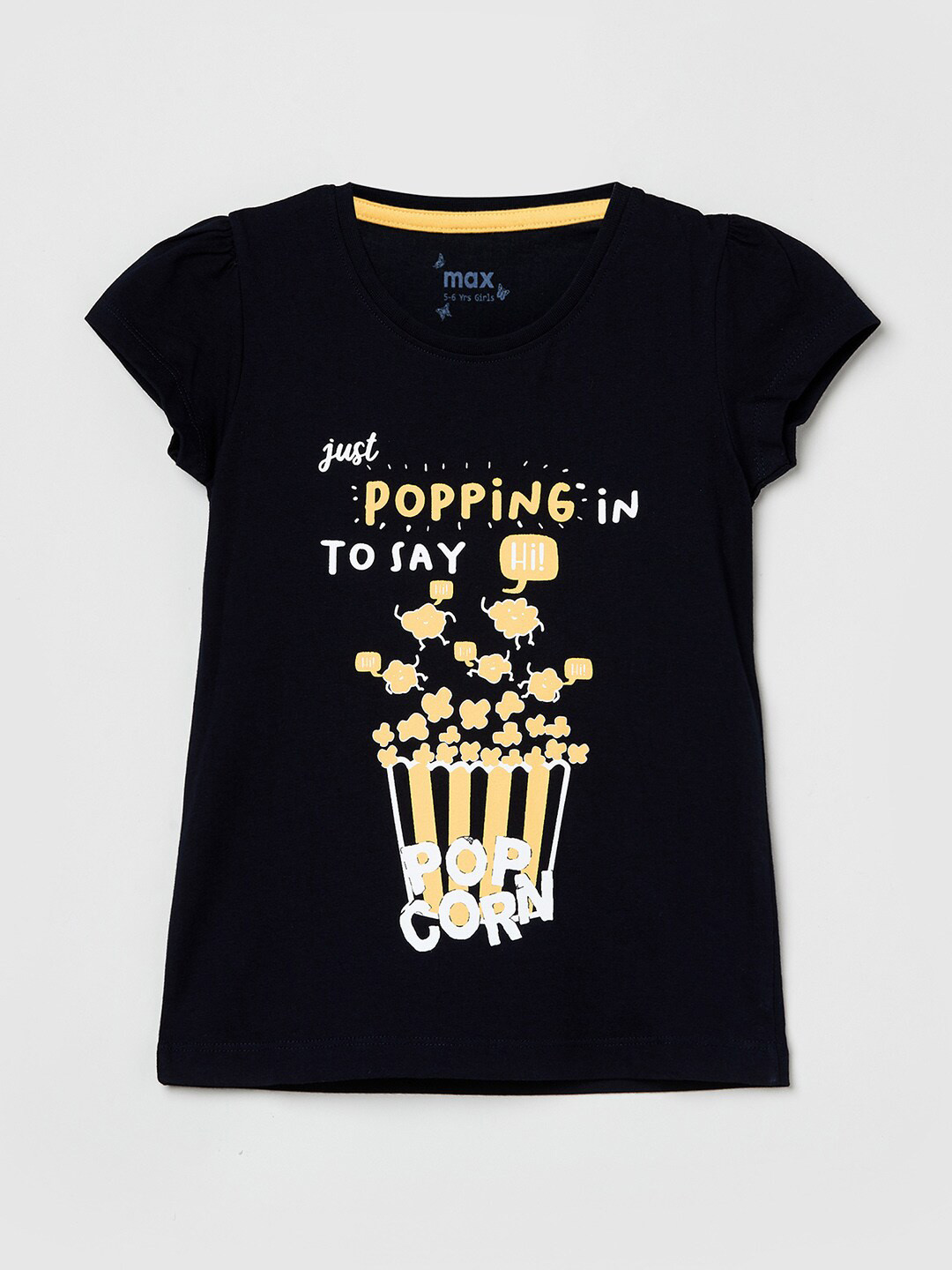 

max Girls Navy Blue Typography Printed T-shirt