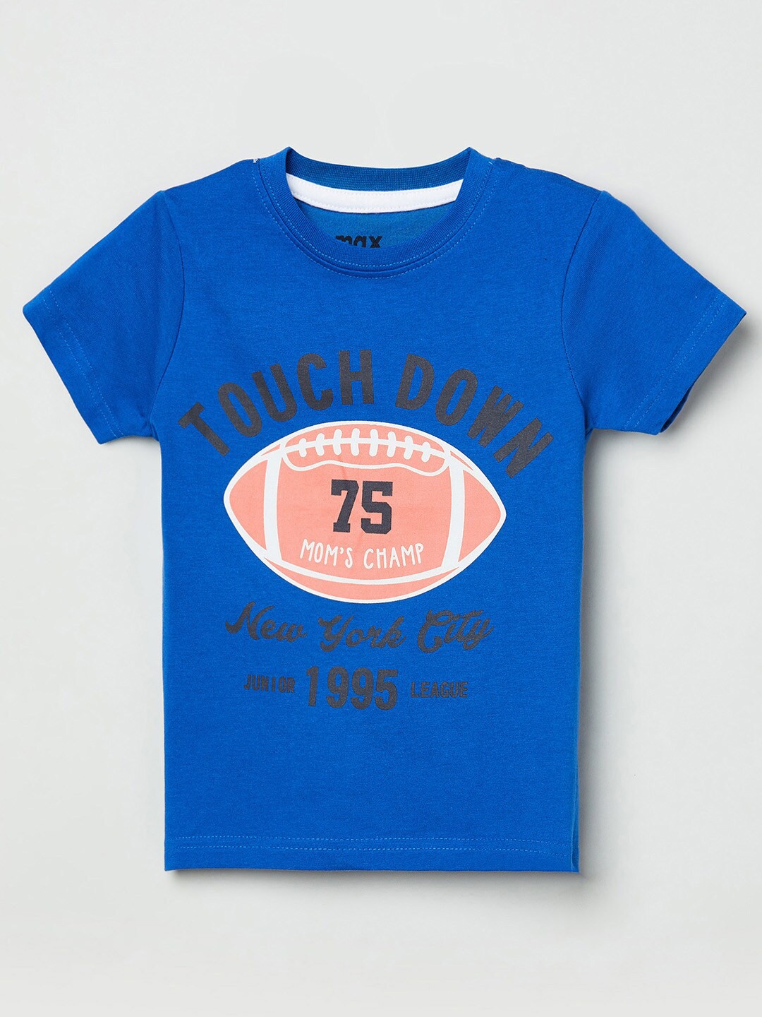 

max Boys Blue & Coral Printed Applique T-shirt