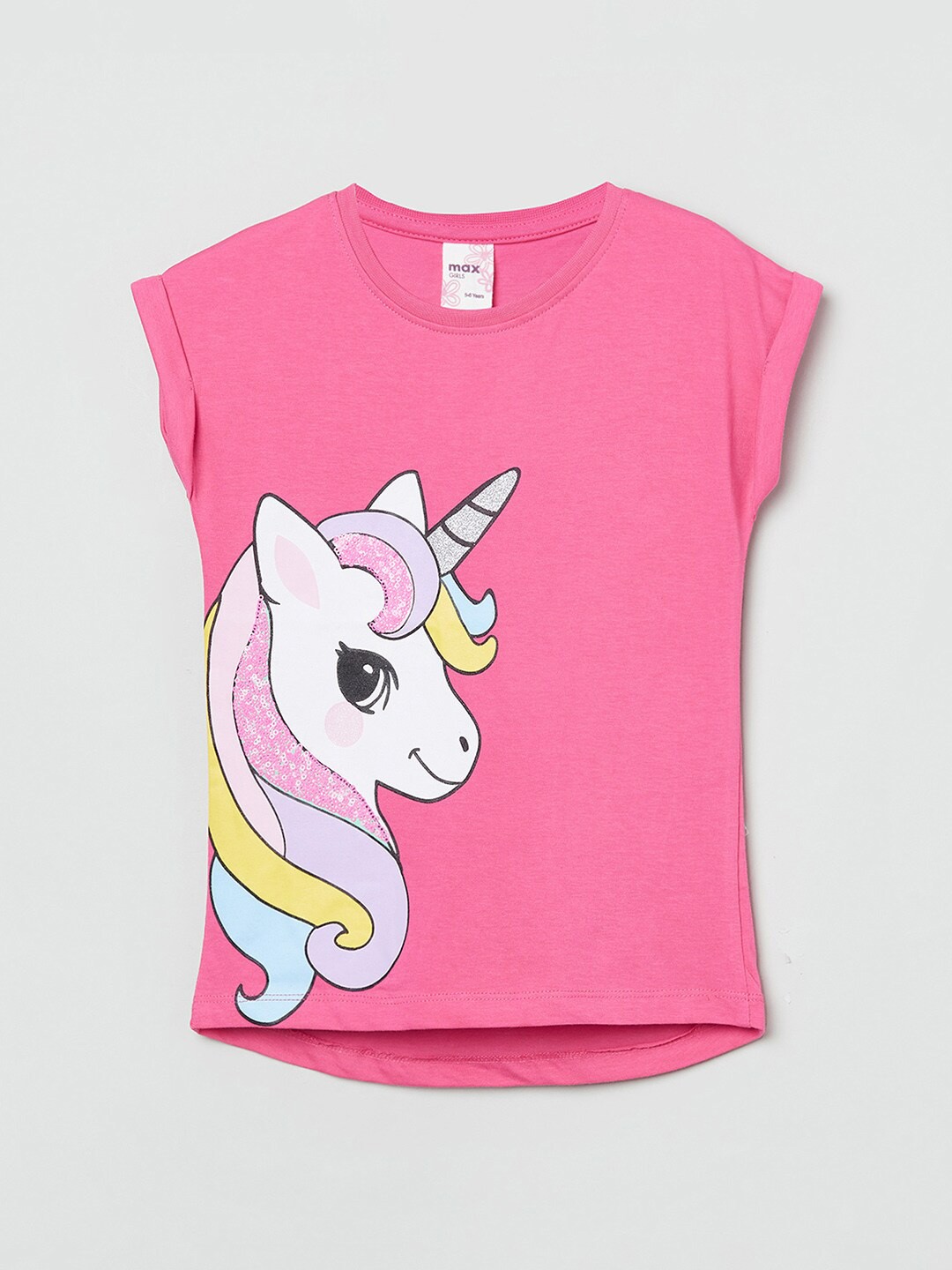 

max Girls Pink Printed Extended Sleeves T-shirt