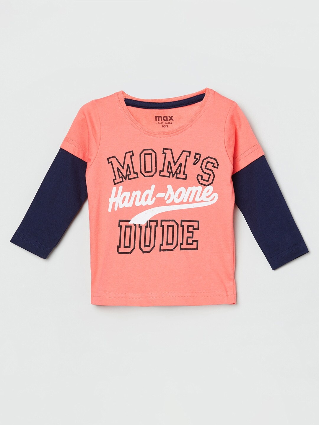 

max Boys Coral Pink Typography Printed Cotton T-shirt