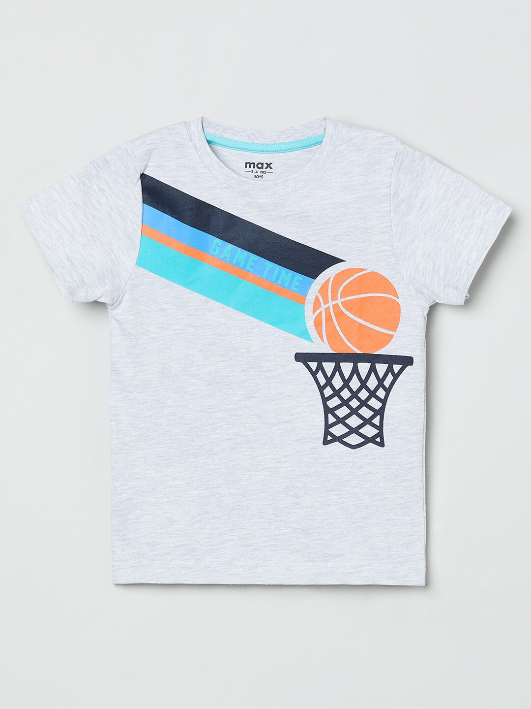 

max Boys Grey & Blue Applique T-shirt