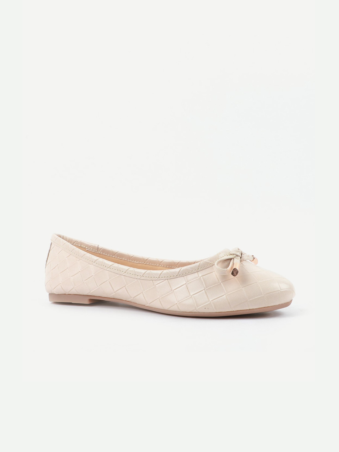 

Carlton London Women Cream Textured Bows Ballerinas Flats