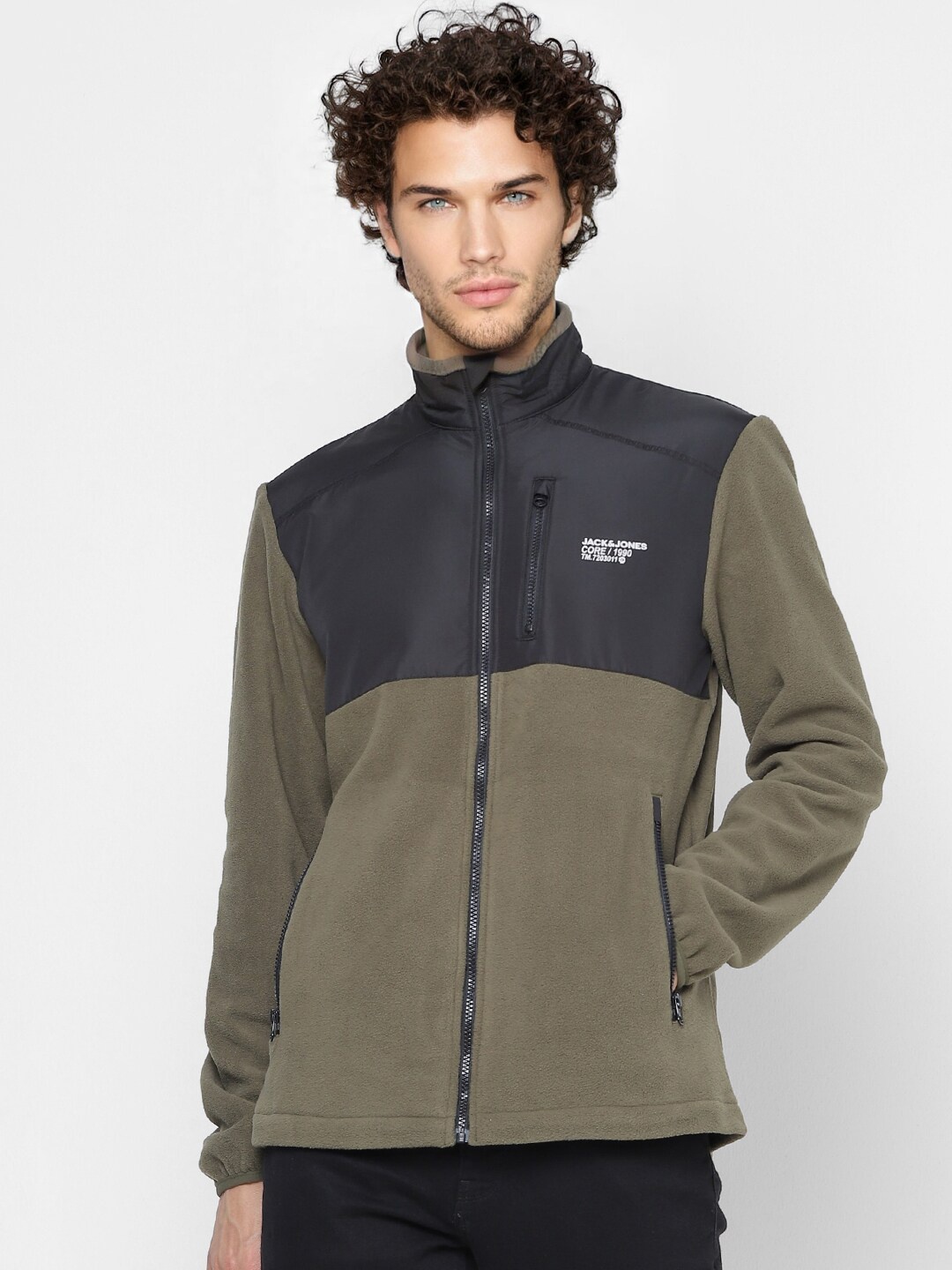

Jack & Jones Men Olive Green Colourblocked Sporty Jacket
