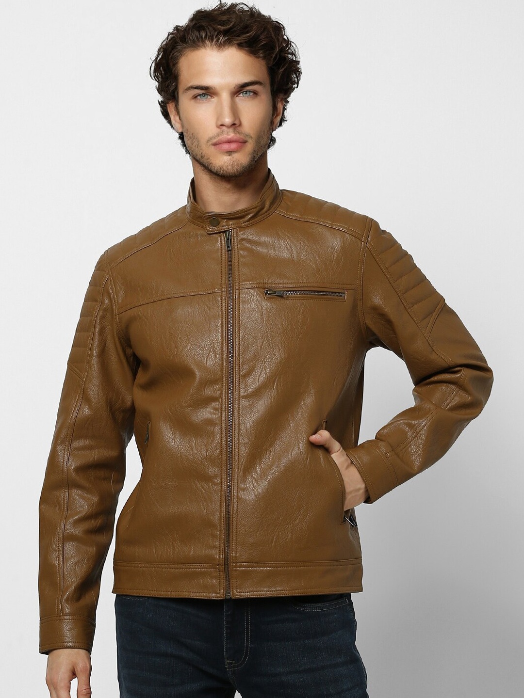 

Jack & Jones Men Brown Biker Jacket