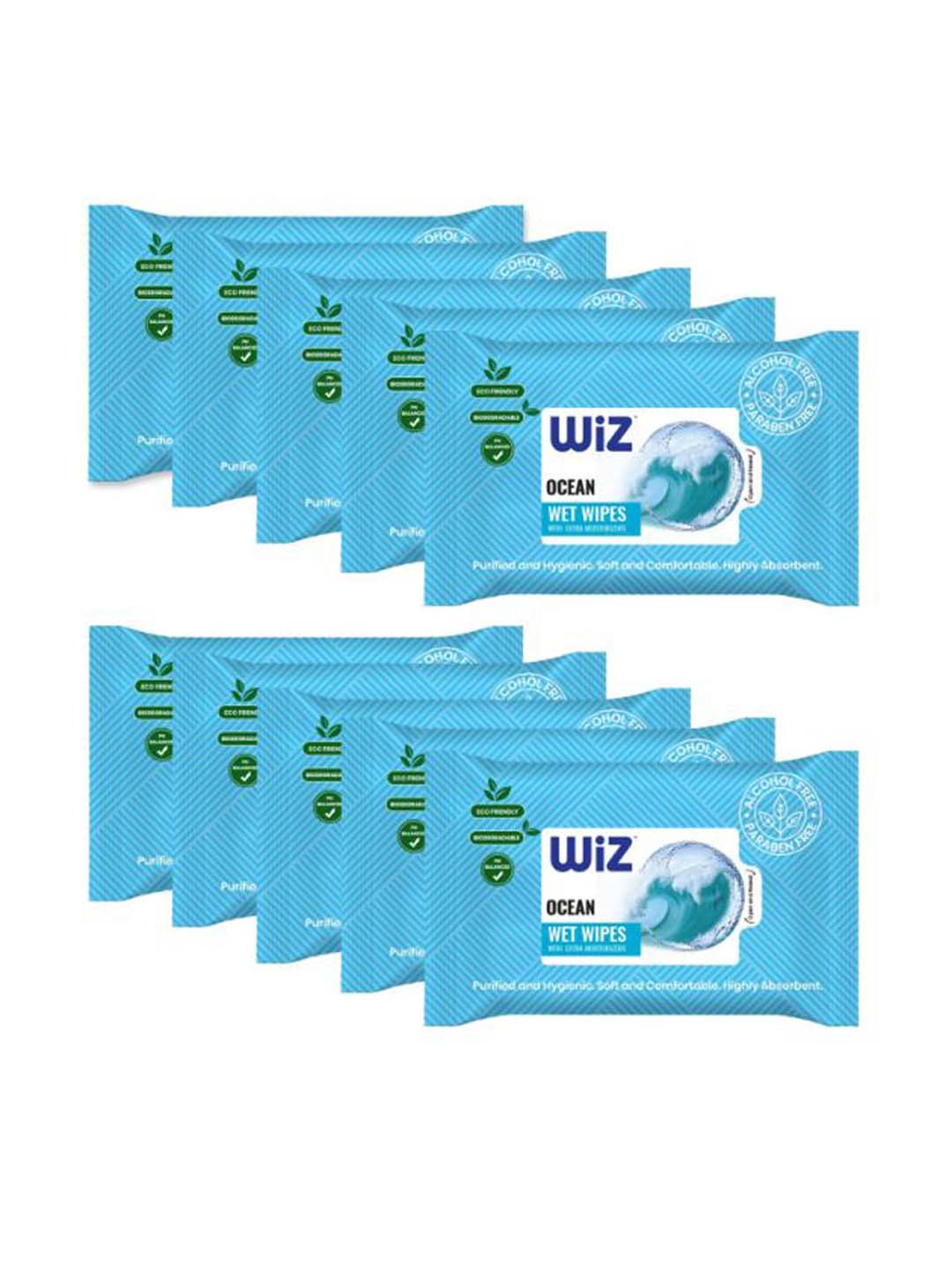 

Wiz Set of 10 Ocean Refreshing Wet Wipes - 25 Pulls each, Blue