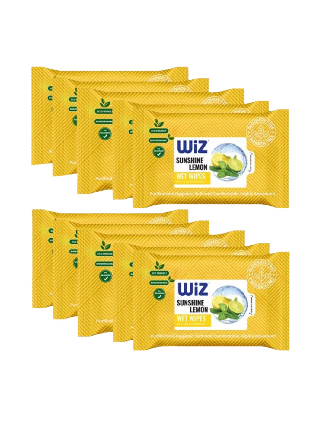 

Wiz Set of 10 Sunshine Lemon Refreshing Wet Wipes - 25 Pulls each, Yellow