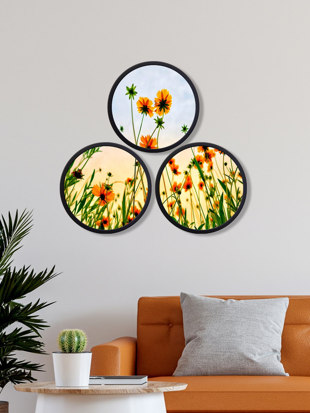 

999Store Set Of 3 Yellow & Green Printed Flowers Wall Art