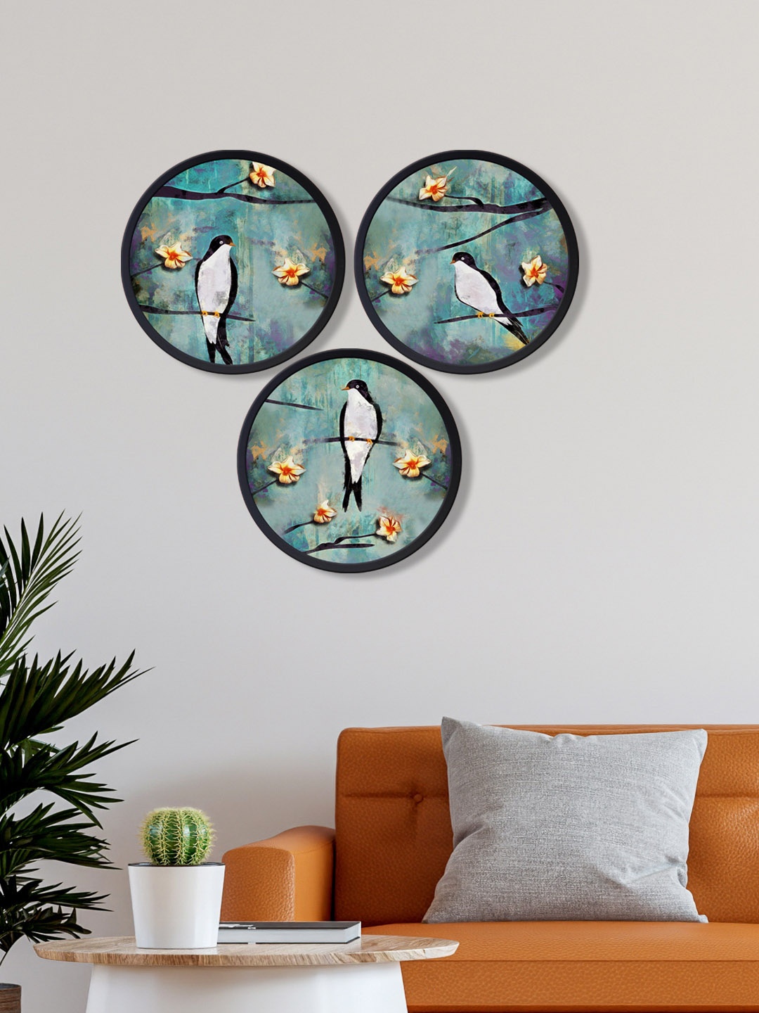 

999Store Pack Of 3 Blue Round Painting Frames Wall Art