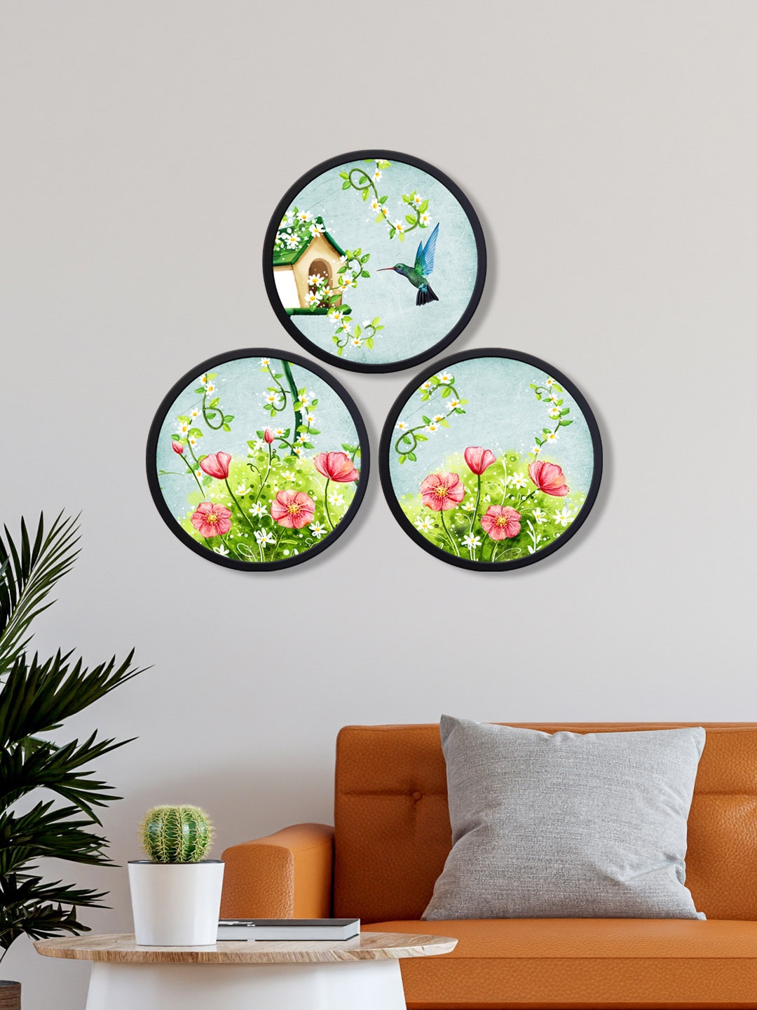

999Store Pack Of 3 Blue & White Printed Flowers Wall Art