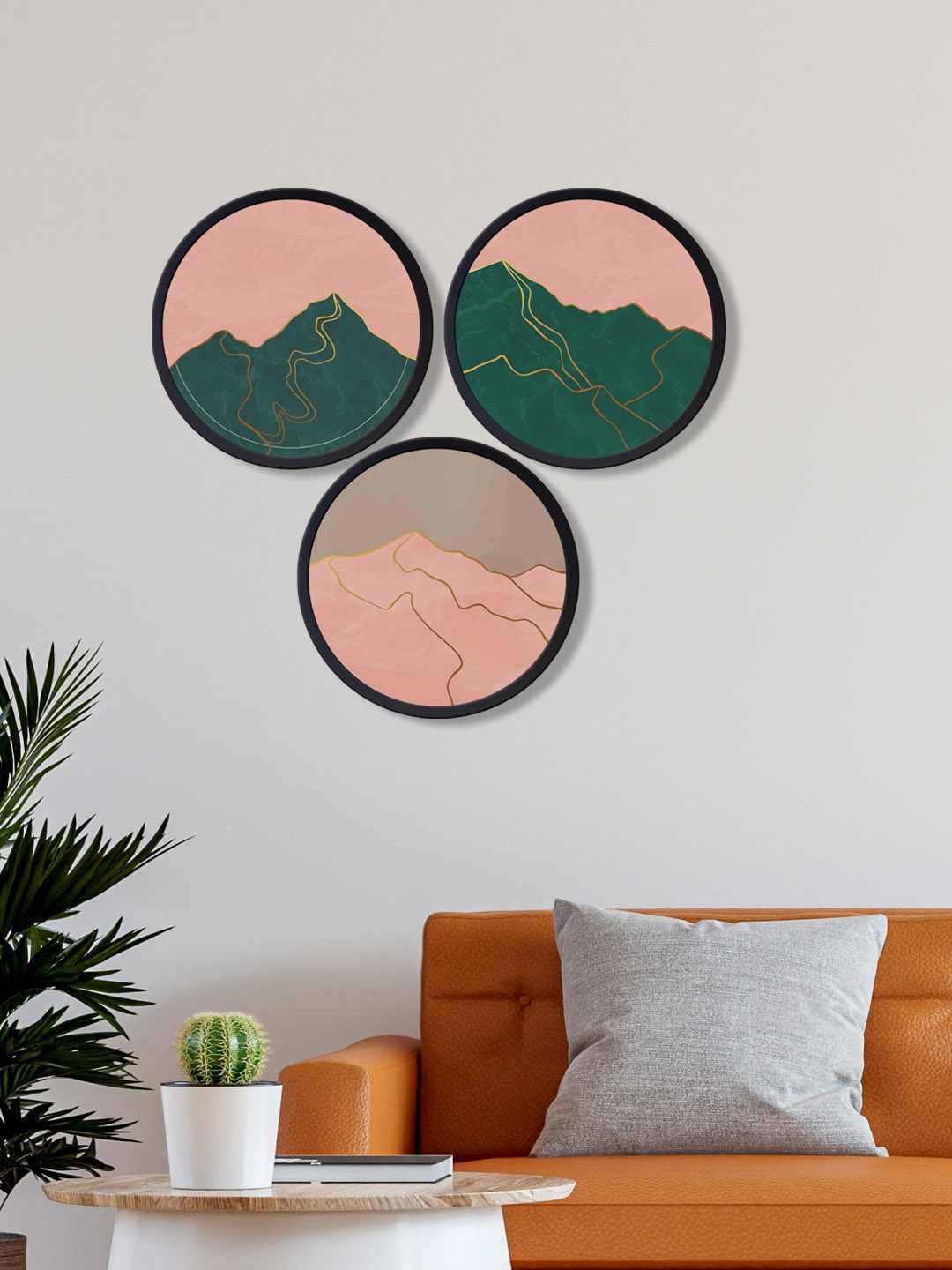 

999Store Set Of 3 Multicolored Round Canvas Painting Frames Wall Art, Multi