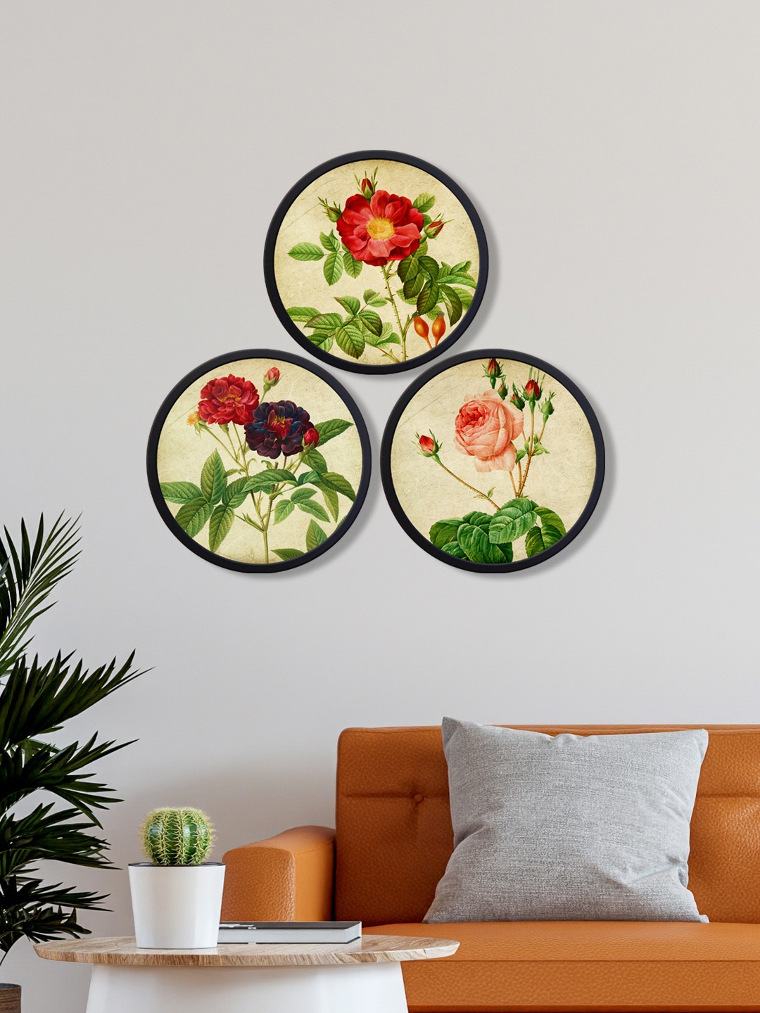 

999Store Set Of 3 Yellow & Green Printed Flowers Wall Art