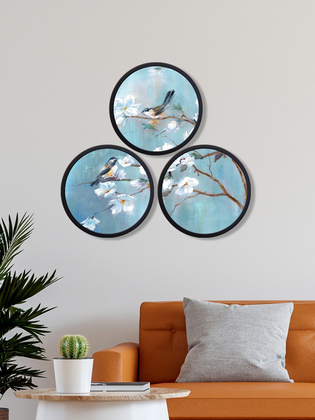 

999Store Pack Of 3 Printed Round Wall Art, Blue