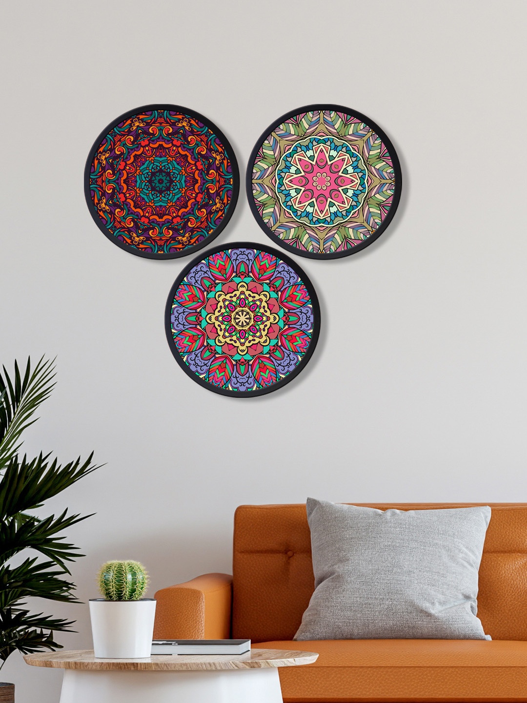 

999Store Set Of 3 Printed Mandala Arts Round Wall Art, Pink