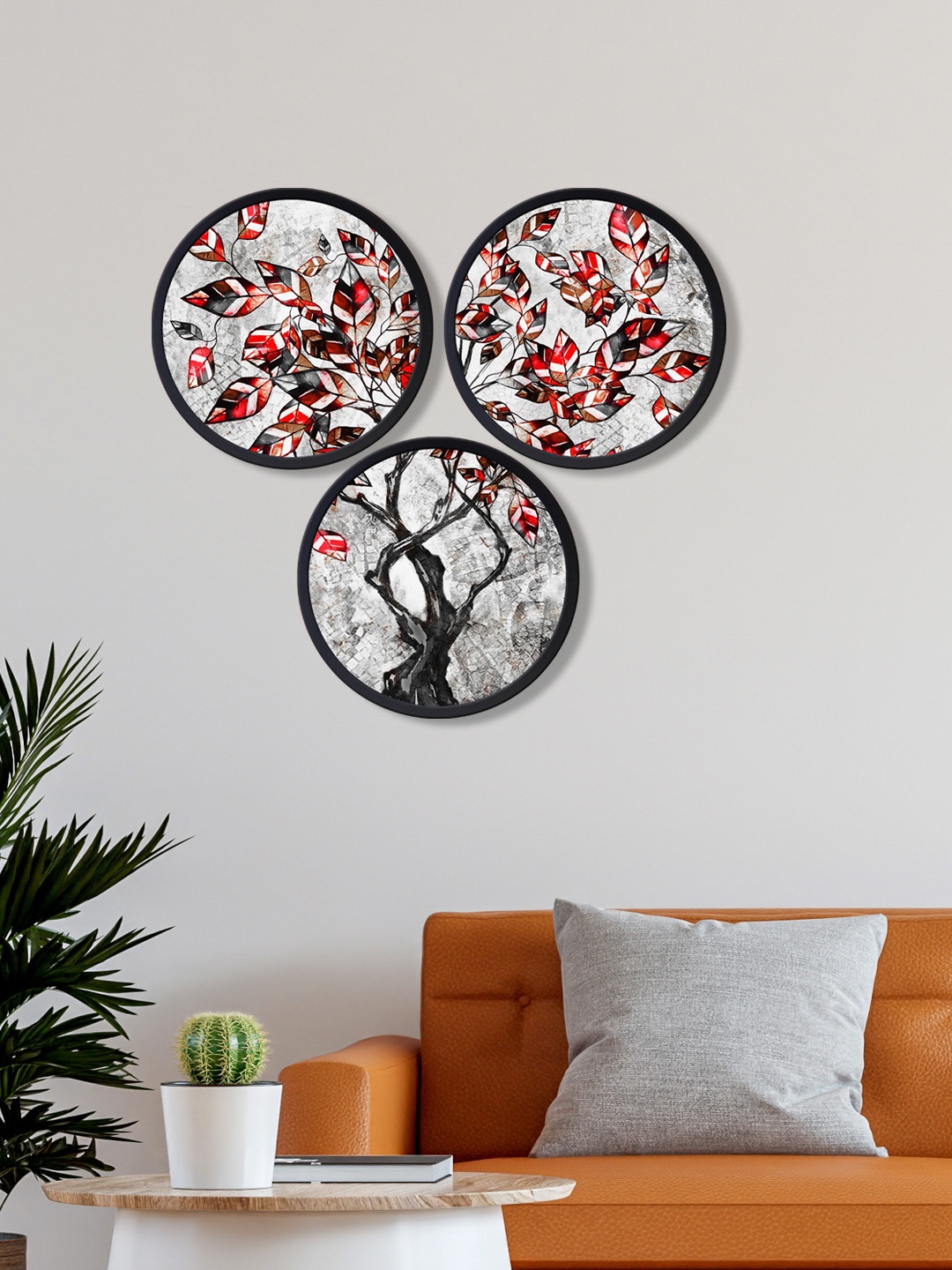 

999Store Set Of 3 Black Printed Watercolour Leaf UV Art Painting
