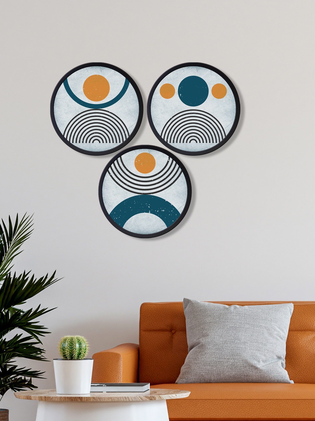 

999Store Set of 3 Printed Round Wall Art, Blue