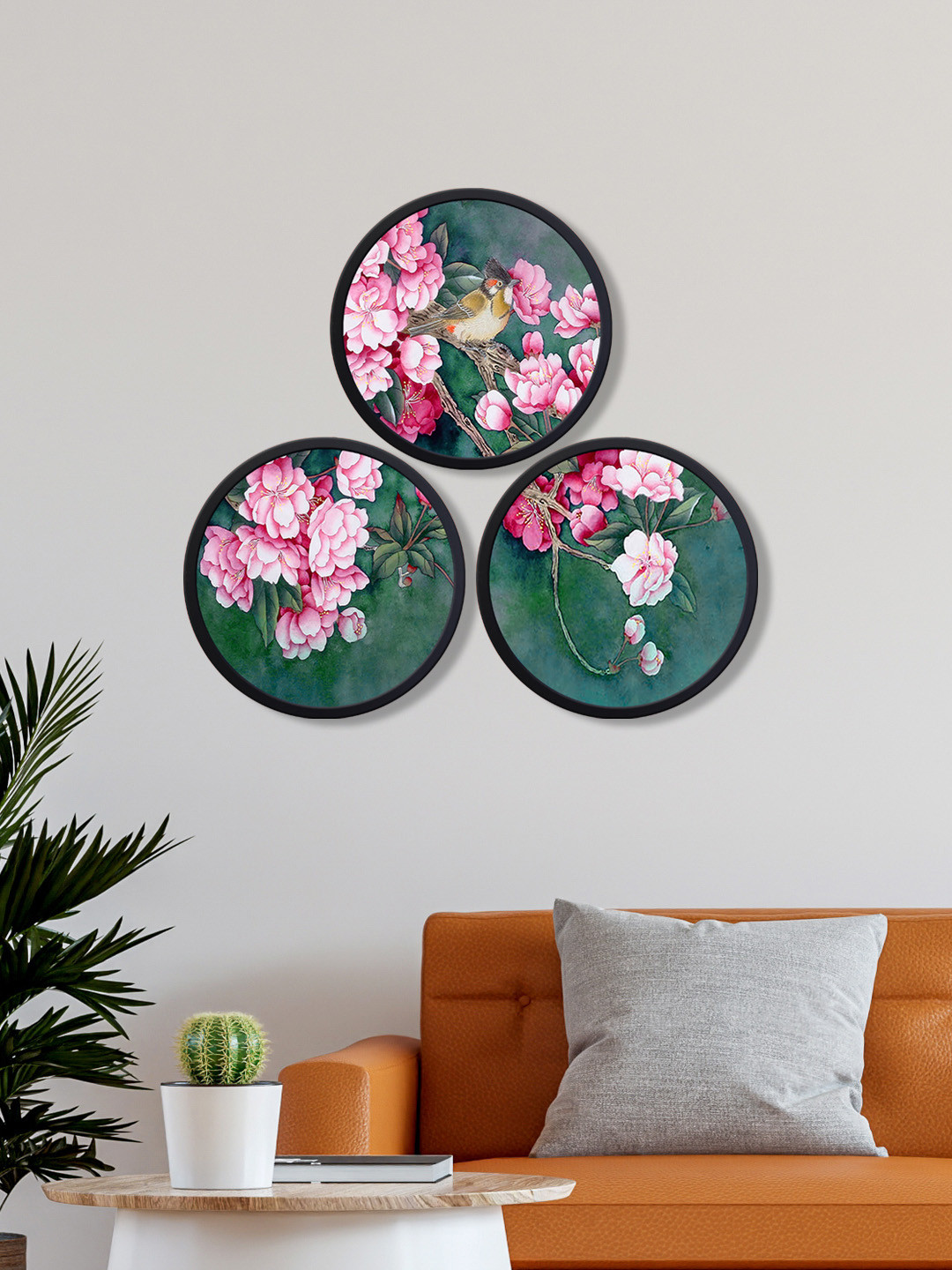 

999Store Set Of 3 Flowers With Stem Canvas Wall Art, Pink