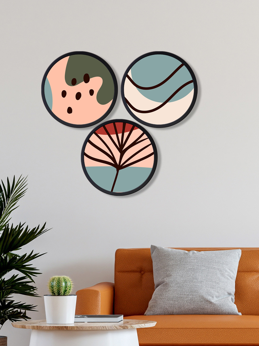 

999Store Set Of 3 Black & Blue Boho Art Canvas Wall Art