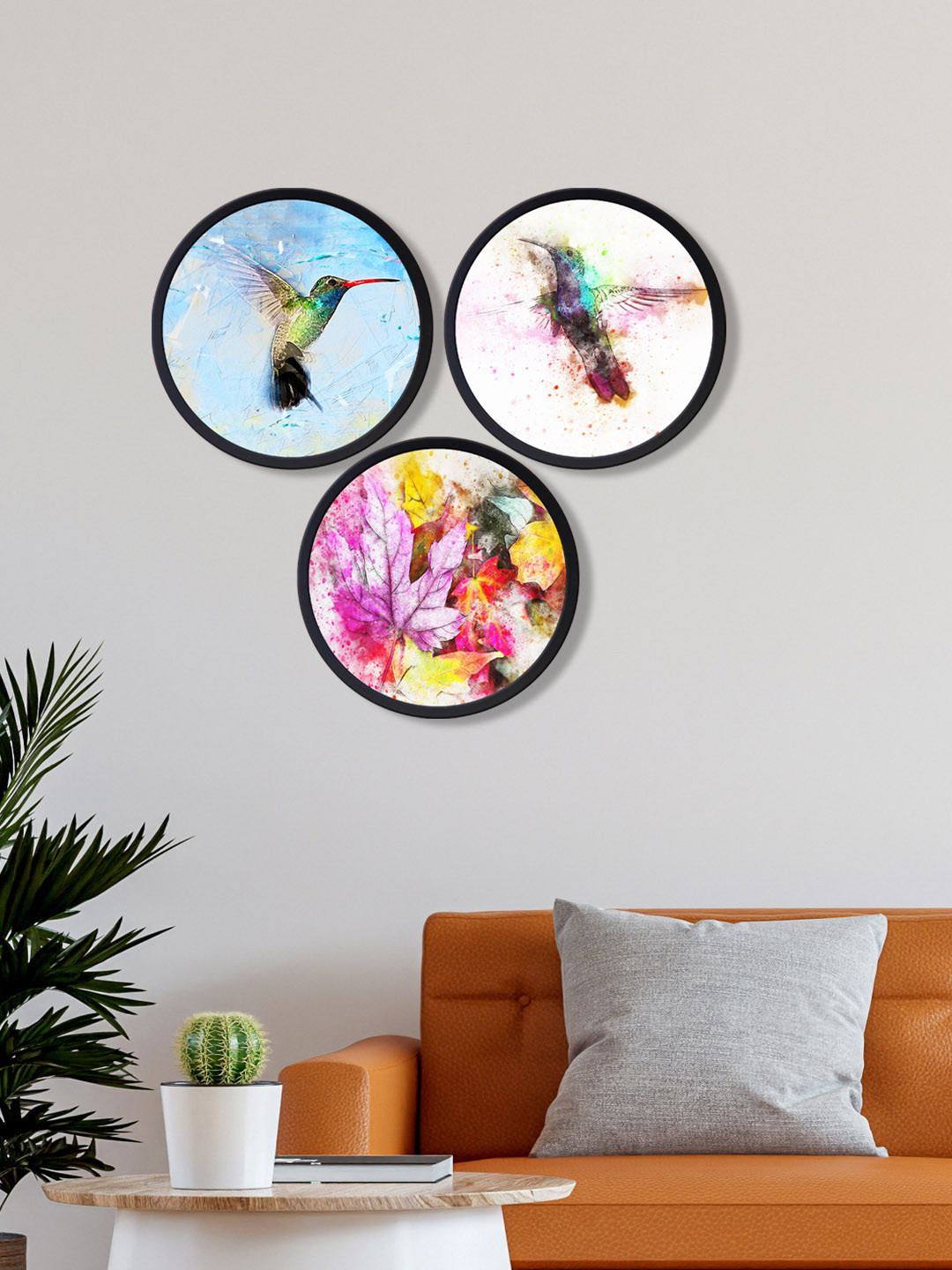 

999Store Set Of 3 Blue & Cream Abstract Wall Art