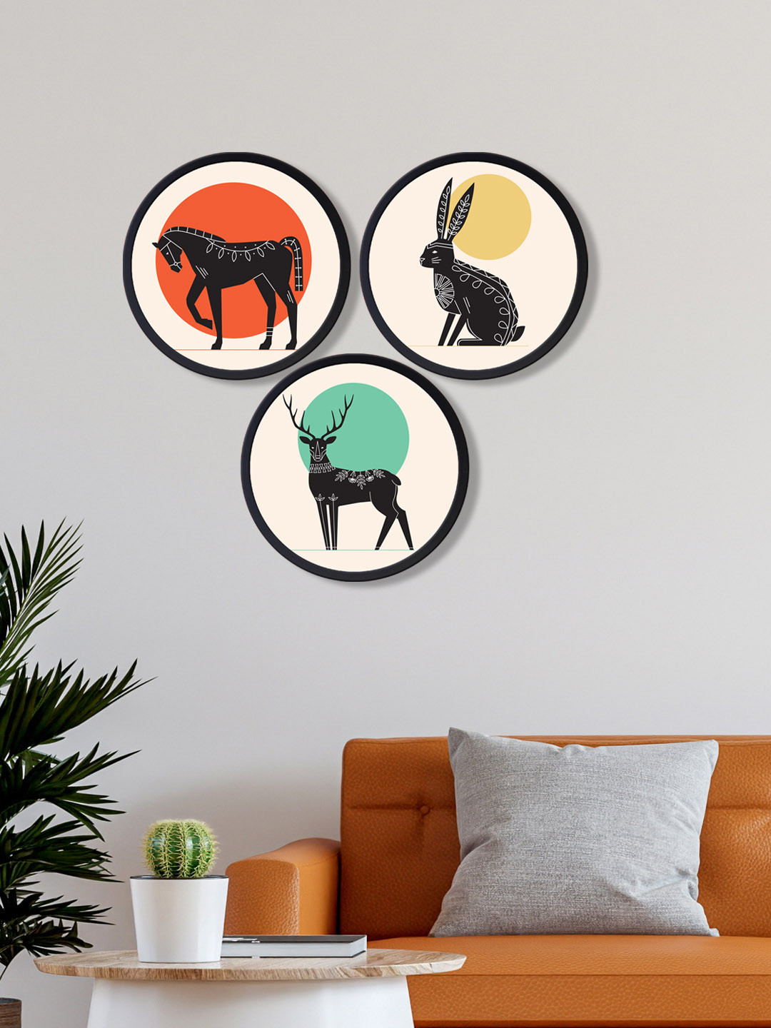 

999Store Set Of 3 Horse Deer Rabbit Canvas Wall Art, White