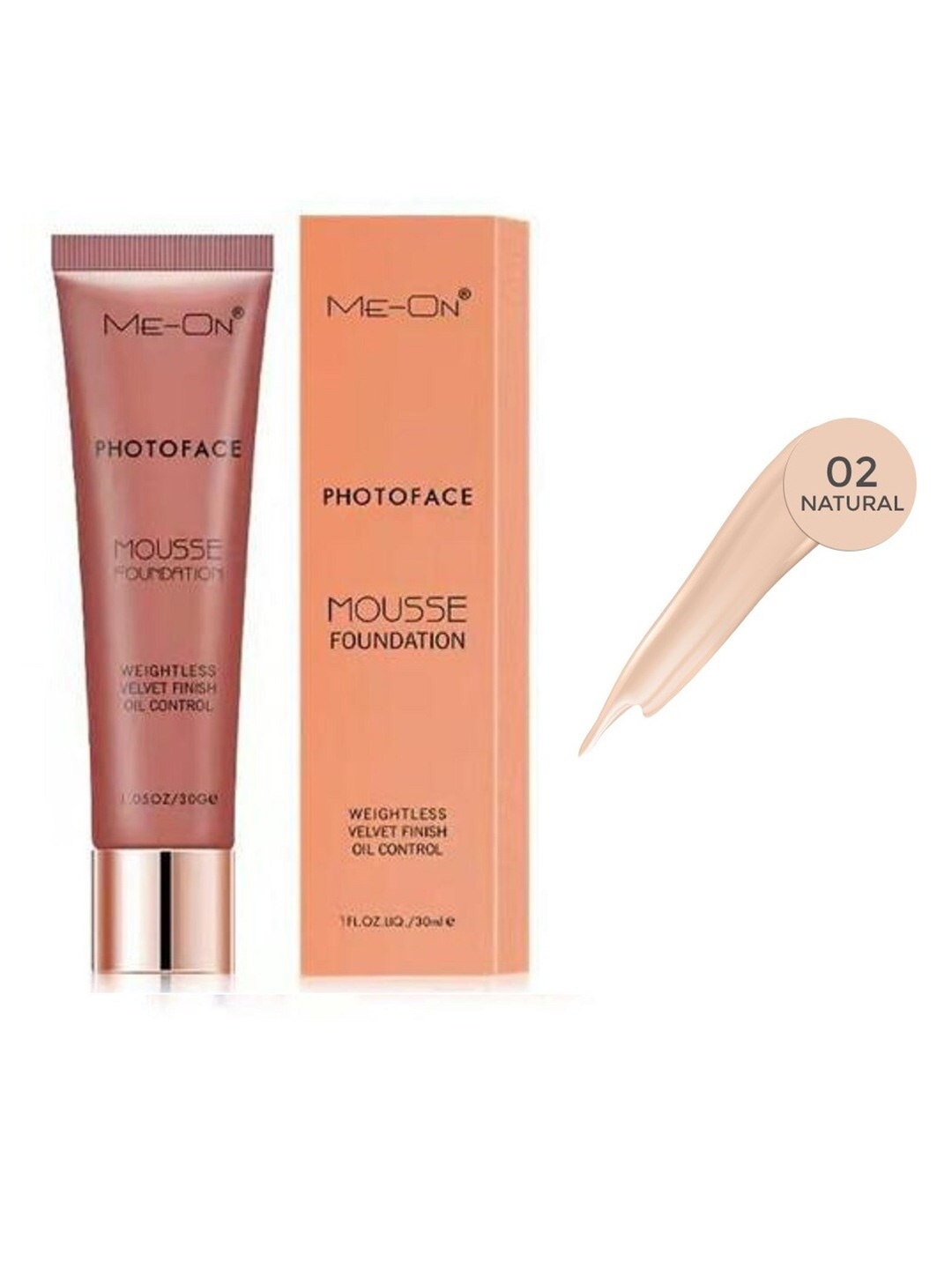 

ME-ON Weightless Velvet Finish Oil-Control Photoface Mousse Foundation 30ml - Natural 02, Nude
