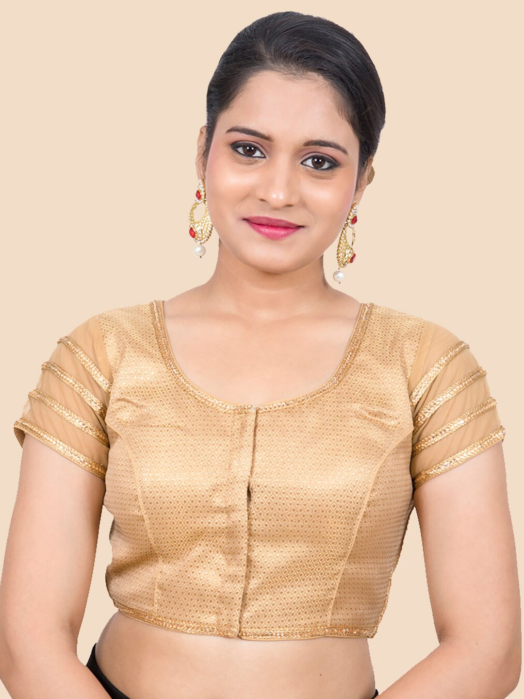 

neckbook Gold-Coloured Embellished Padded Readymade Saree Blouse