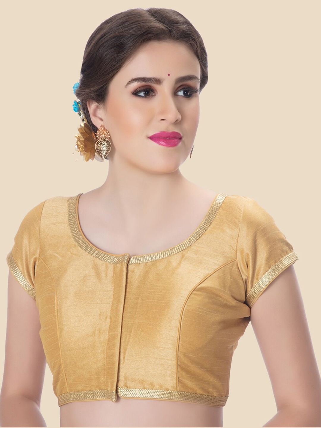 

neckbook Gold-Coloured Solid Padded Readymade Saree Blouse