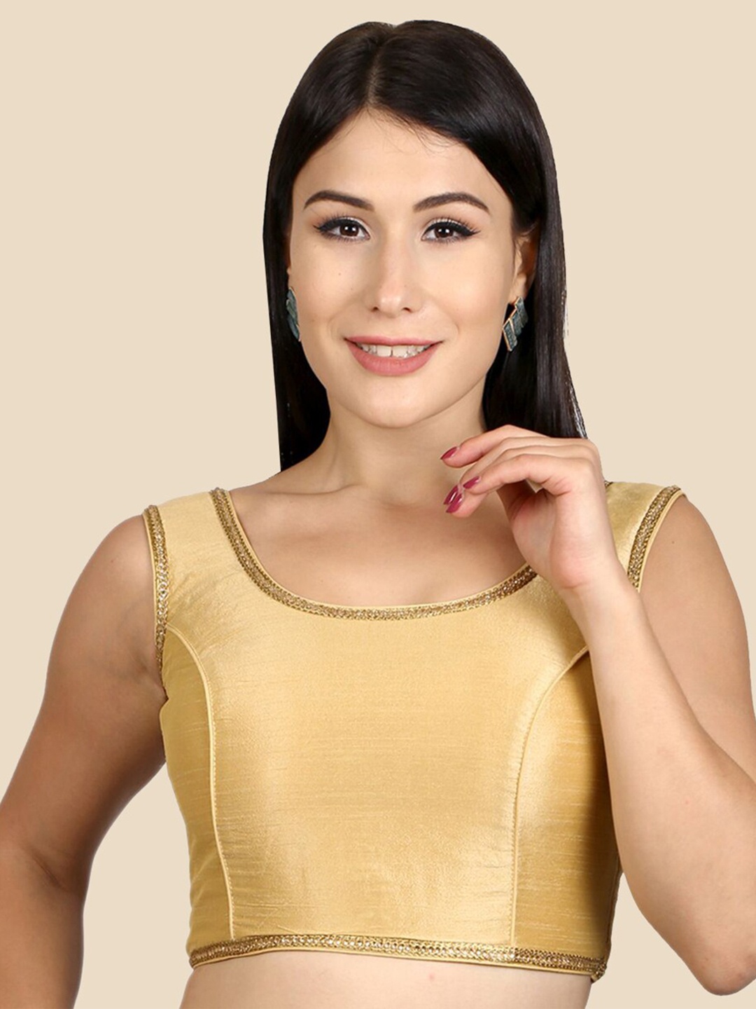 

neckbook Gold-Coloured Solid Padded Readymade Saree Blouse