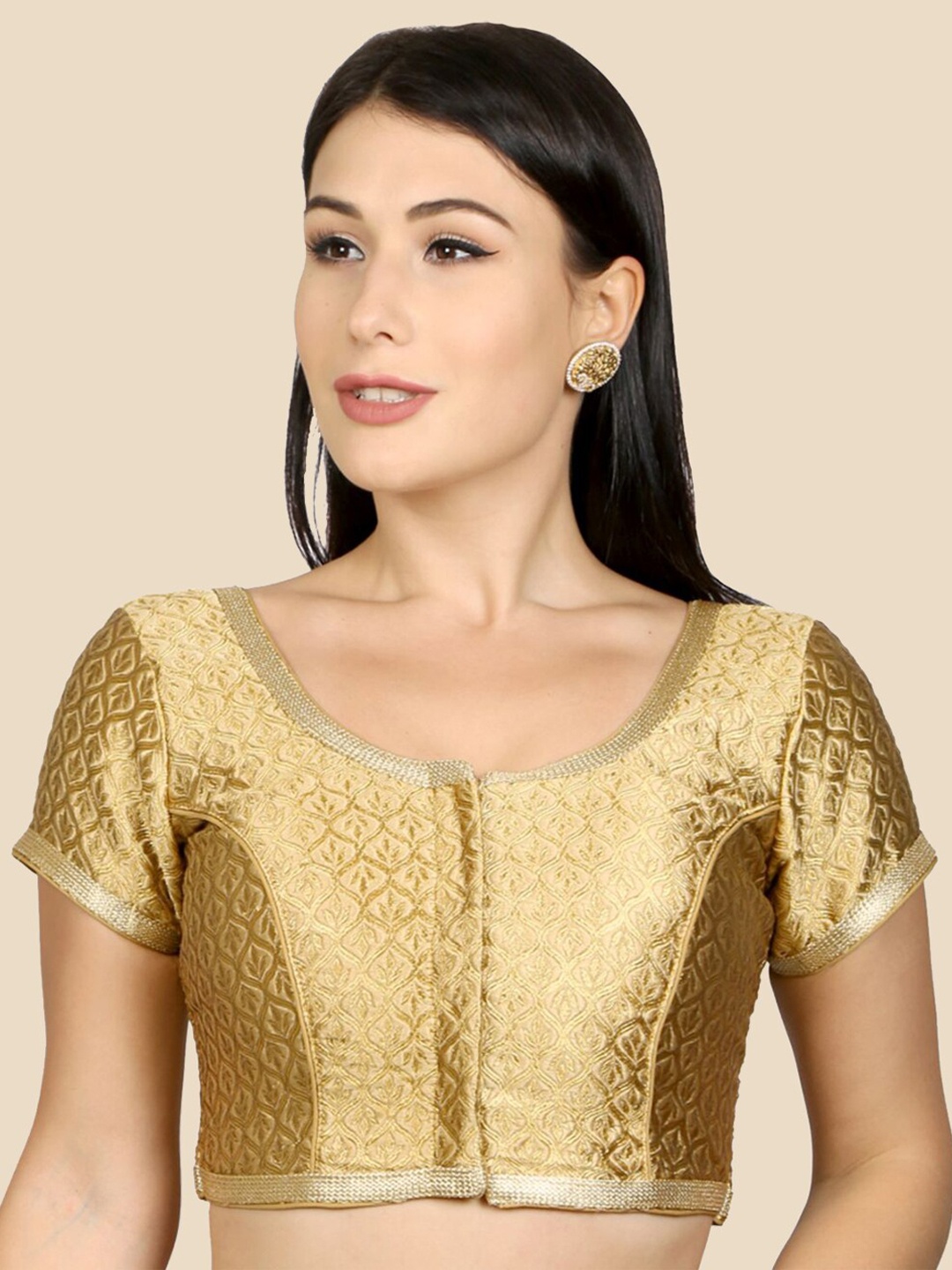 

neckbook Gold-Coloured Woven Design Padded Readymade Saree Blouse