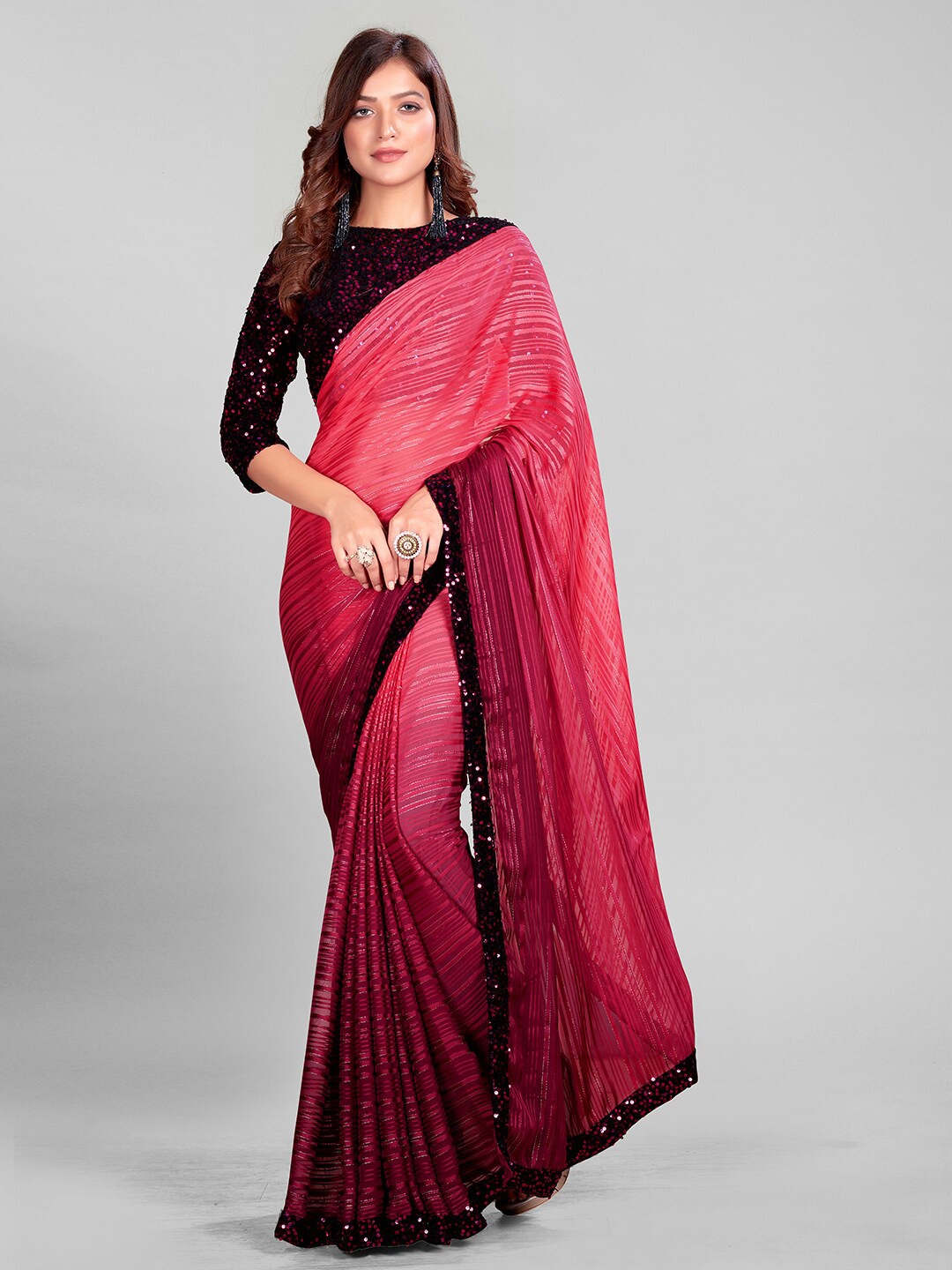 

Mitera Pink & Black Ombre Sequinned Party Saree