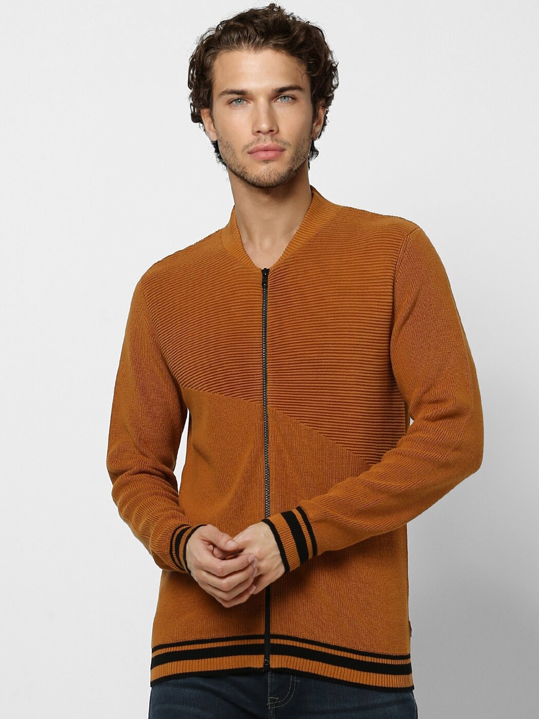 

Jack & Jones Men Brown Ribbed Cardigan