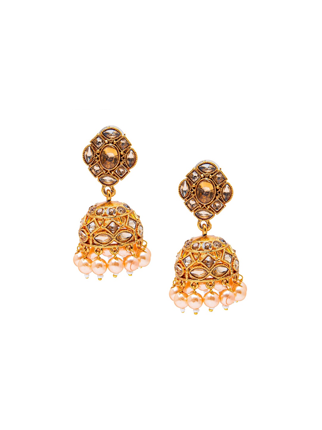 

Shining Jewel-By Shivansh Gold-Toned & White Dome Shaped Jhumkas Earrings