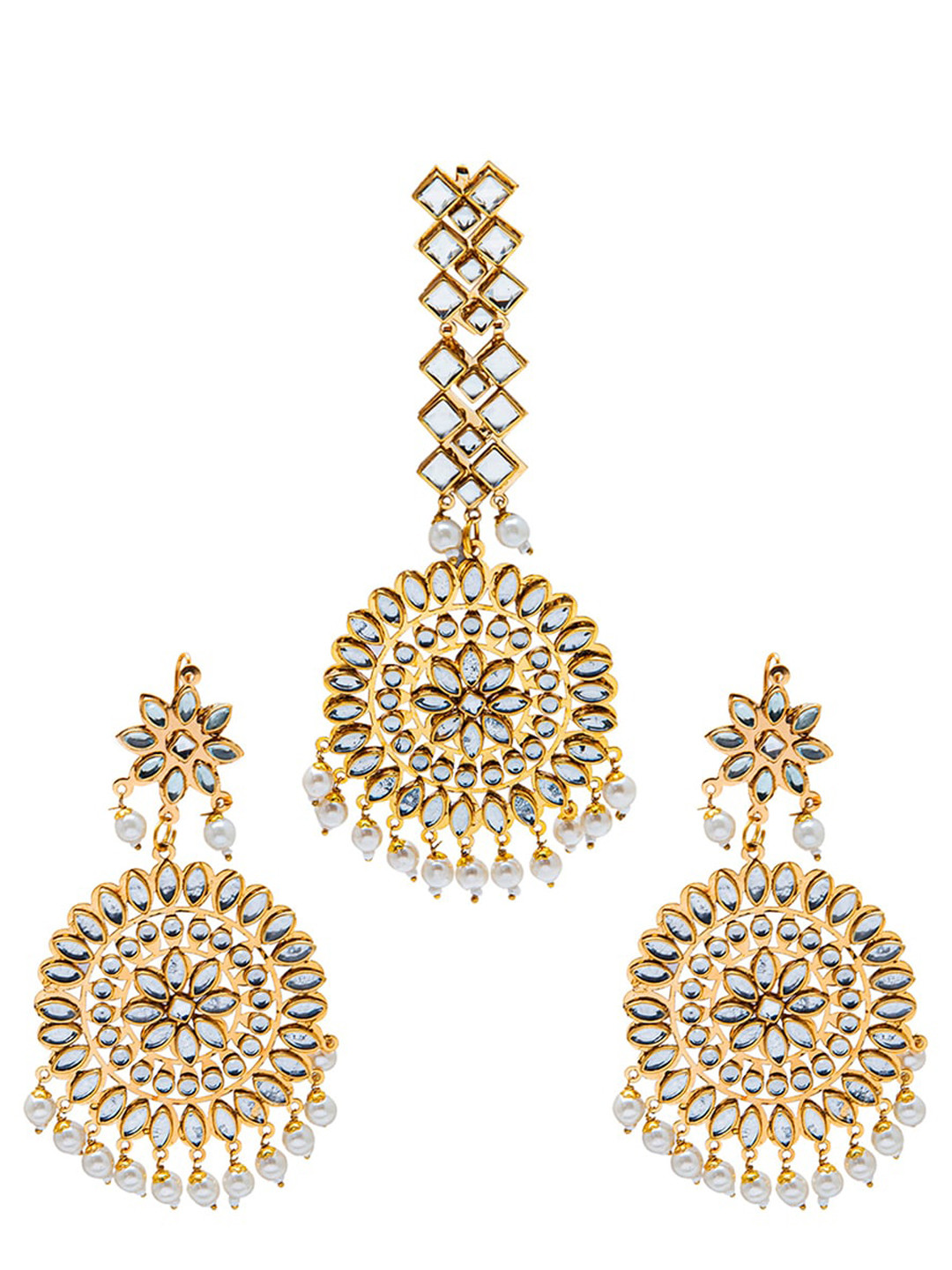 

Shining Jewel - By Shivansh Gold Plated & White Circular Drop Earrings