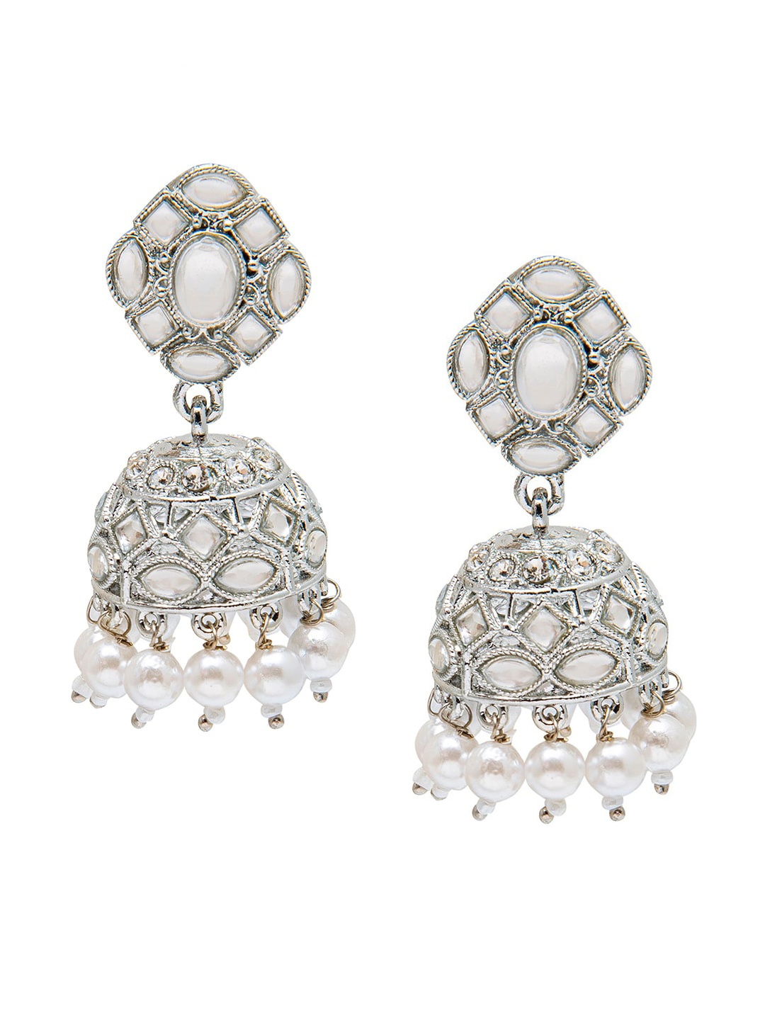 

Shining Jewel - By Shivansh Women Silver-Toned Dome Shaped Jhumkas Earrings