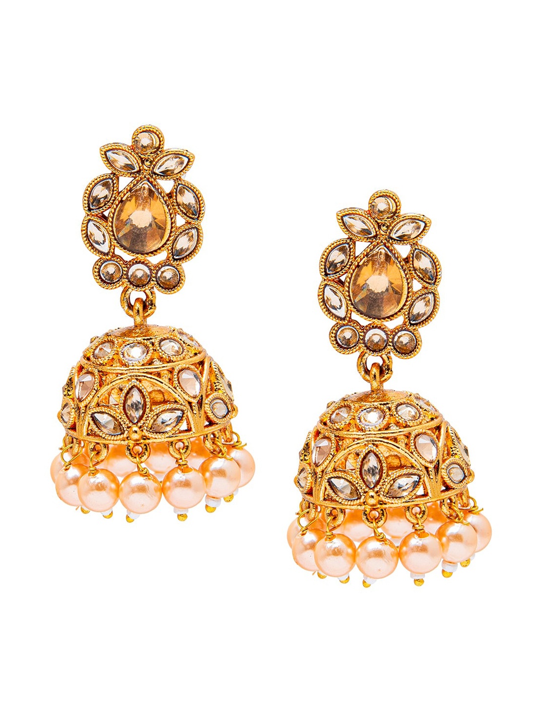 

Shining Jewel - By Shivansh Gold-Toned Dome Shaped Jhumkas Earrings