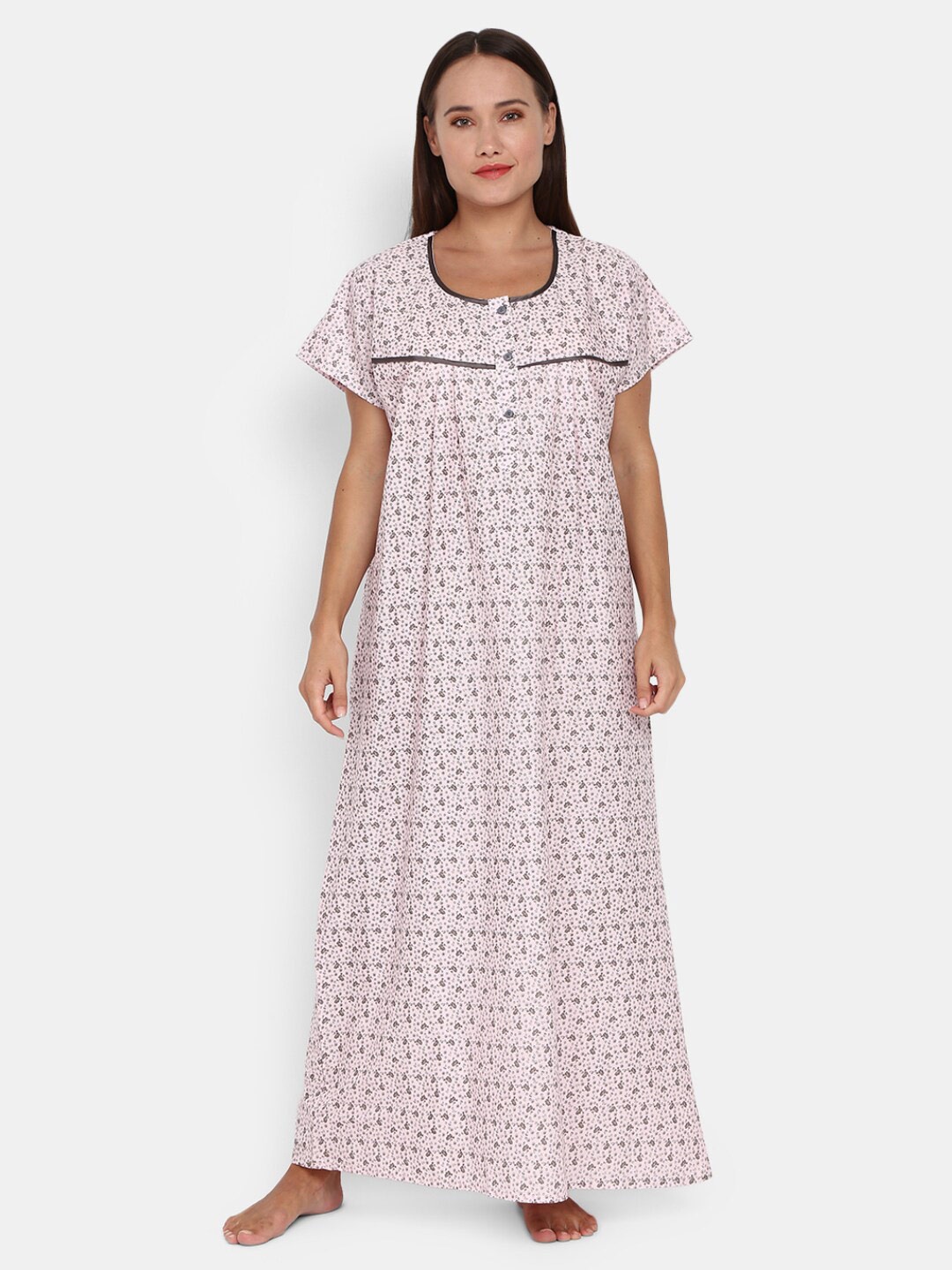 

V-Mart Pink Printed Pure Cotton Maxi Nightdress