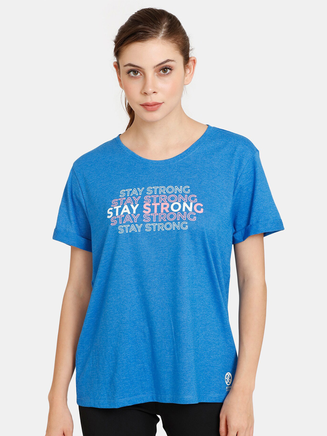 

Rosaline by Zivame Women Blue Typography Printed Drop-Shoulder Sleeves Oversized T-shirt