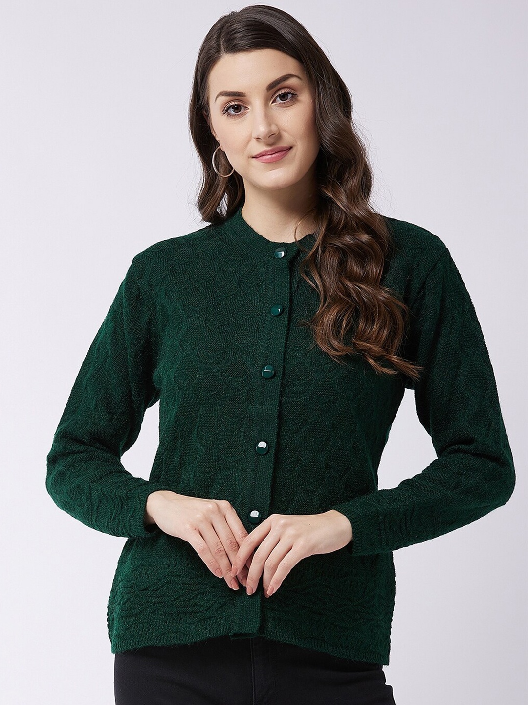 

RIVZA Women Green Round Neck Cardigan