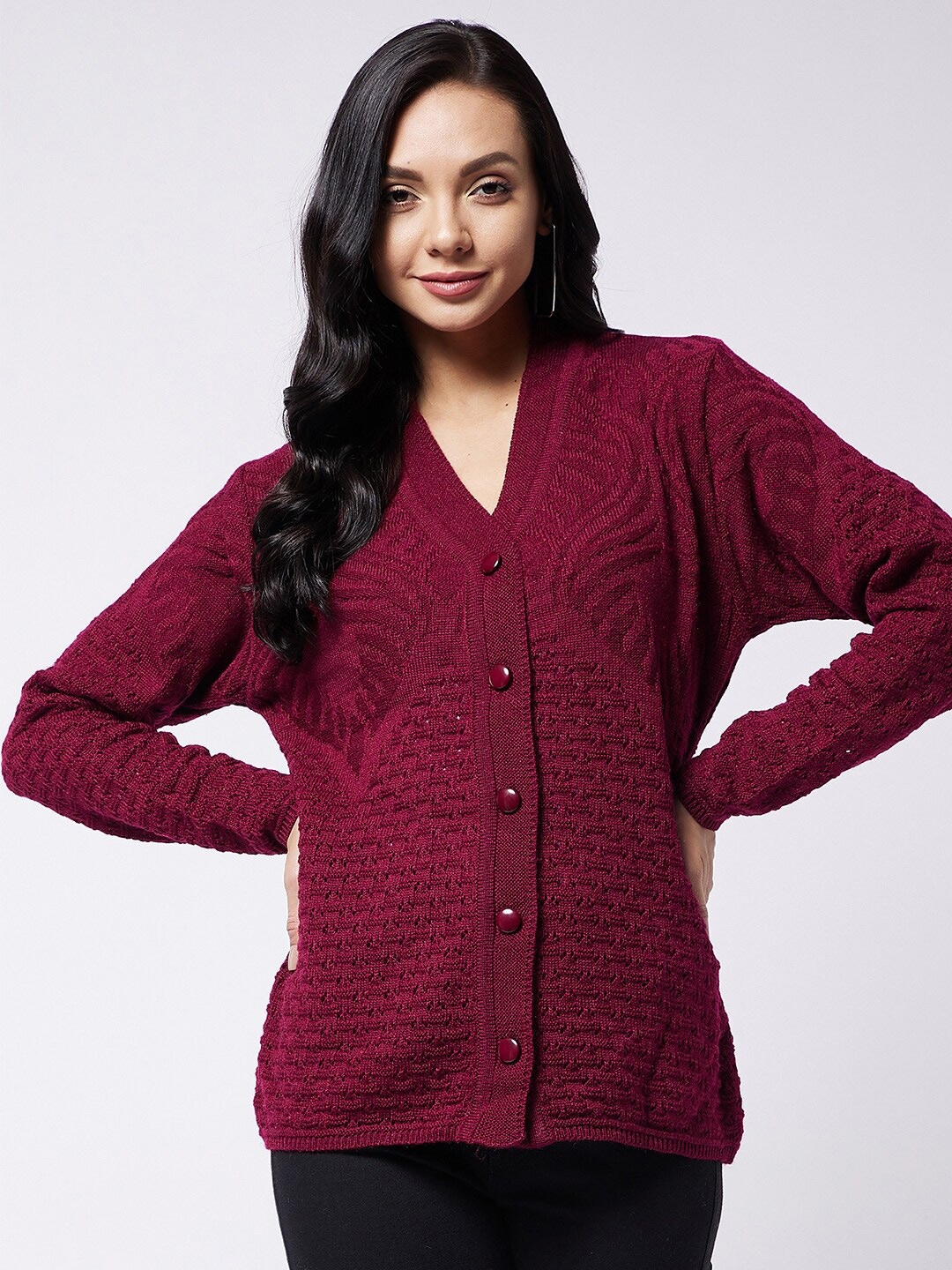 

RIVZA Women Maroon Cardigan Sweaters