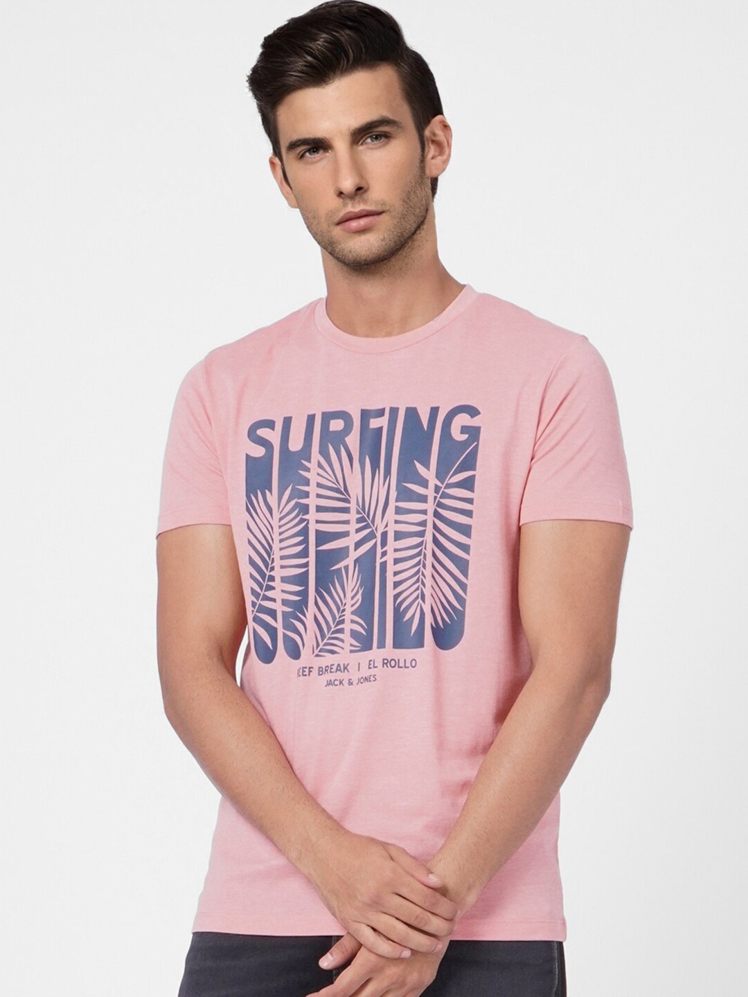 

Jack & Jones Men Pink Typography Printed T-shirt