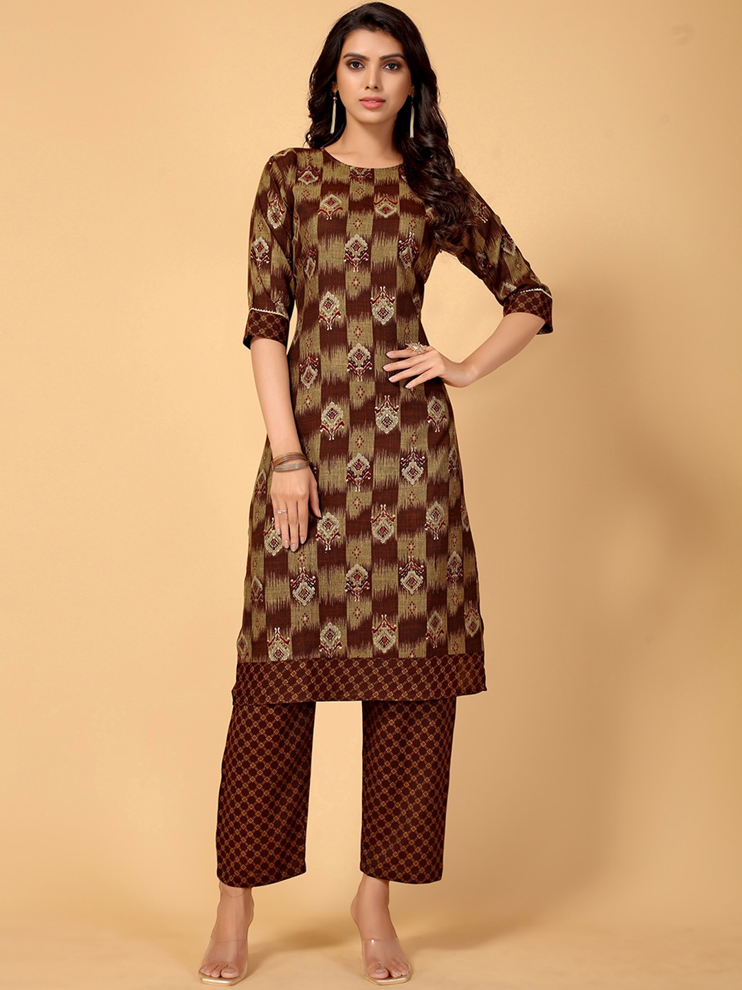 

AA-HA Women Brown Ethnic Motifs Printed Kurta with Palazzos