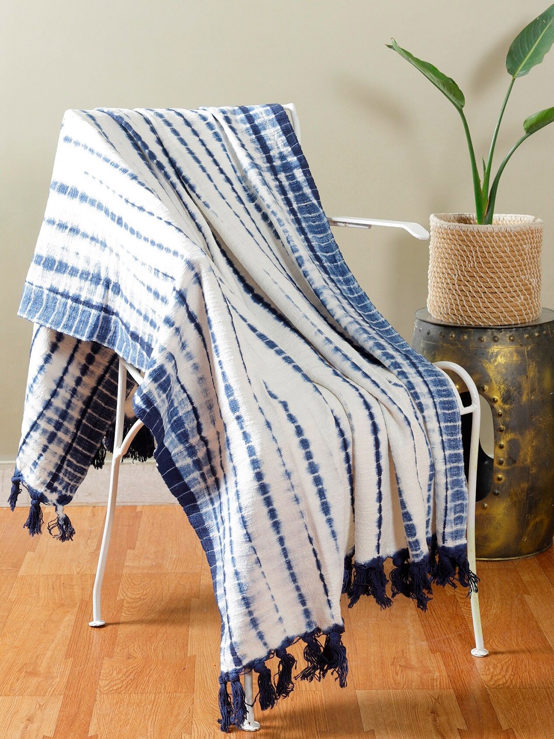 

HANDICRAFT PALACE Blue & White Printed Cotton Tie Dye Throw