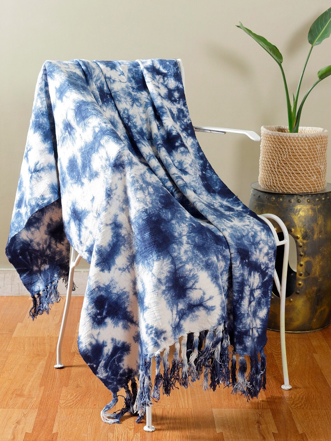 

HANDICRAFT PALACE Blue & White Printed Cotton Tie Dye Shibori Throw