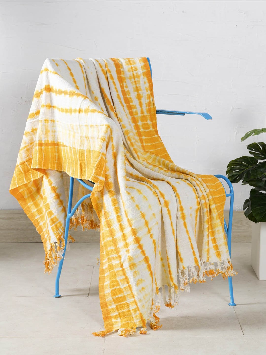 

HANDICRAFT PALACE Yellow Tie-Dye Shibori Cotton Throws