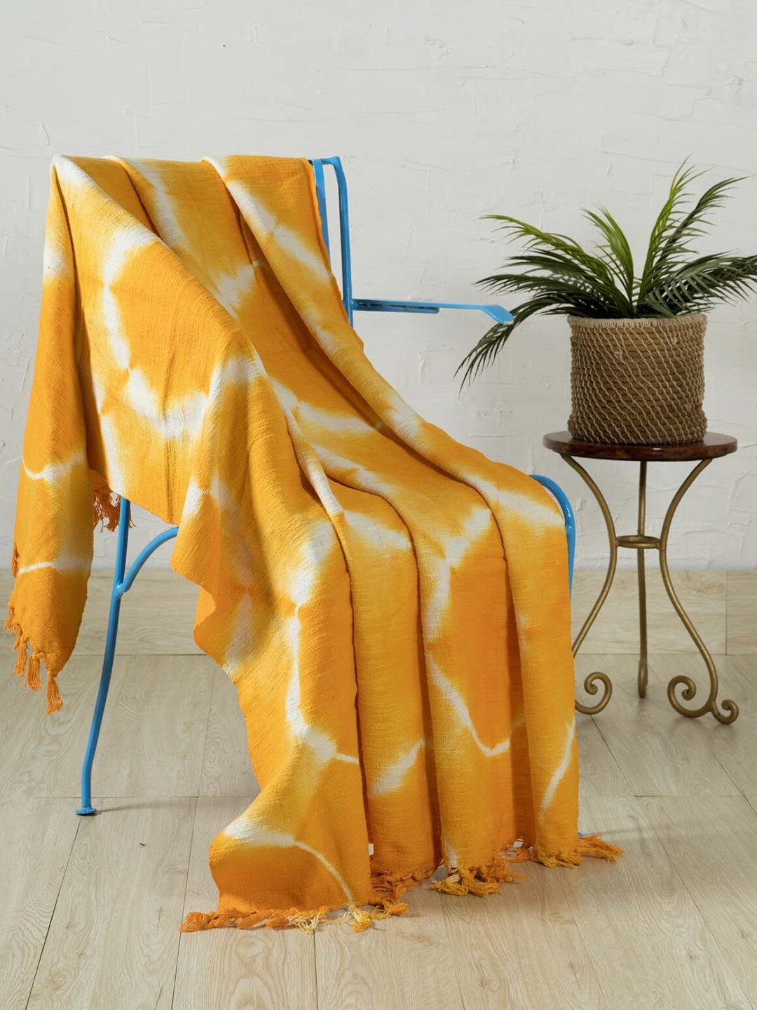 

HANDICRAFT PALACE Yellow & White Tie & Dyed Cotton Throw