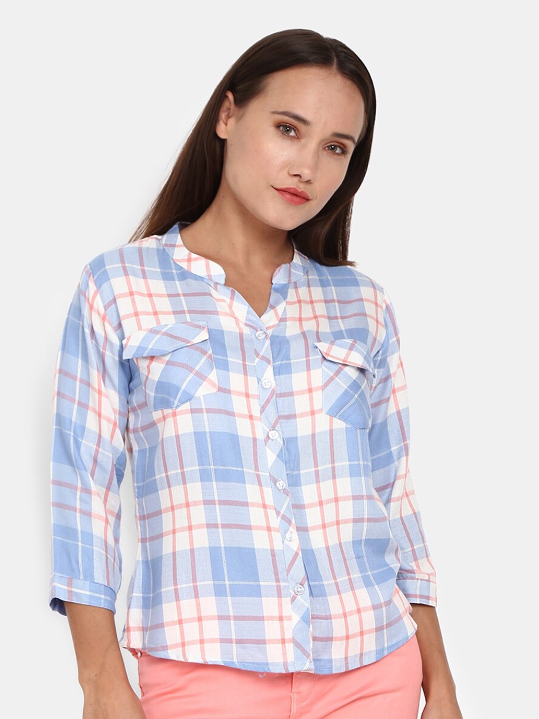 

V-Mart Women Blue Regular Fit Classic Tartan Checks Casual Shirt