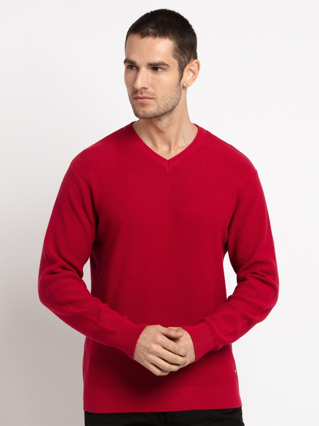 

Status Quo Men Red Solid V-Neck Sweater Vest