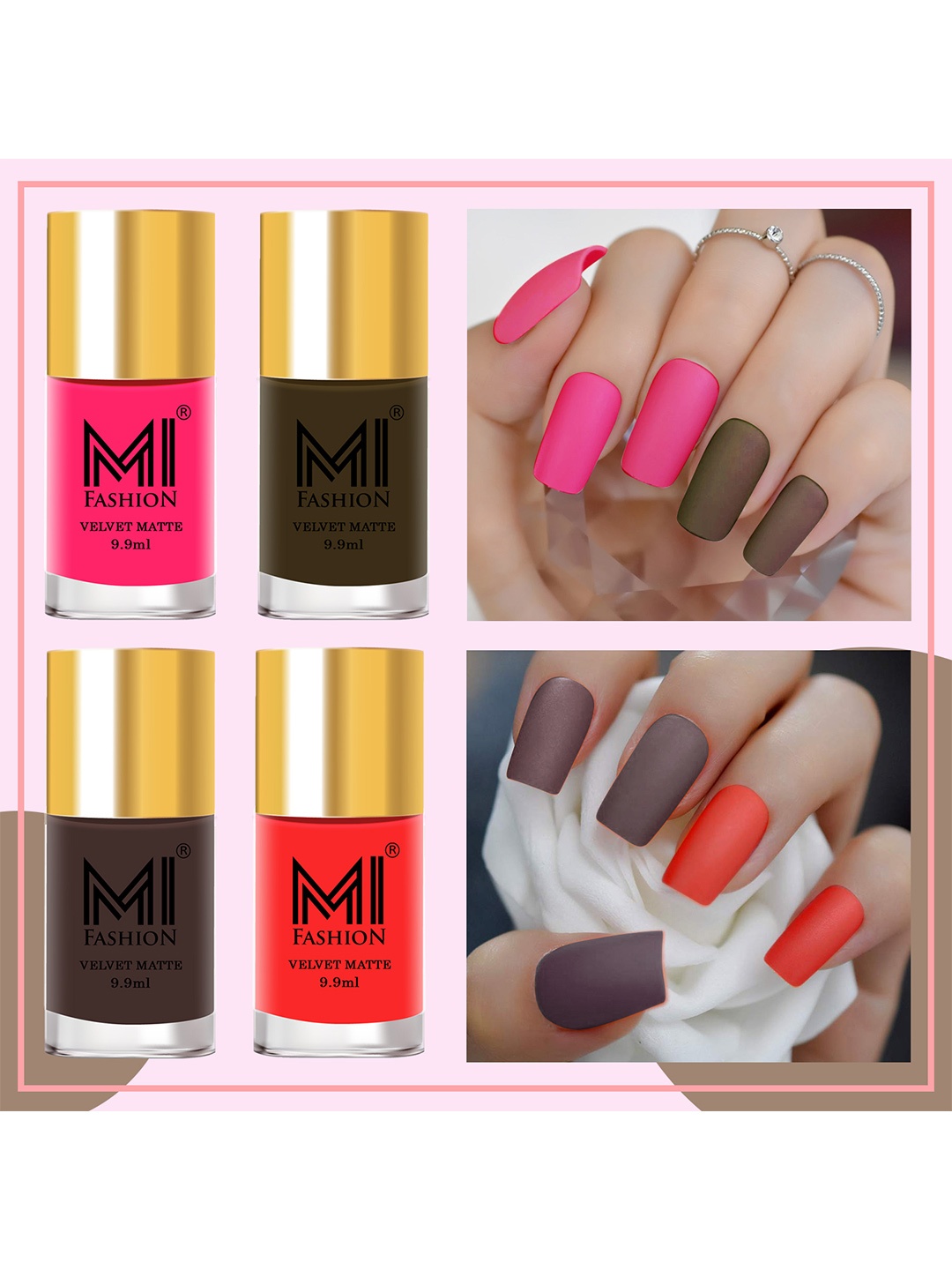 

MI FASHION Set of 4 Smooth Velvet Matte Long Lasting Nail Polish - 9.9ml each, Brown