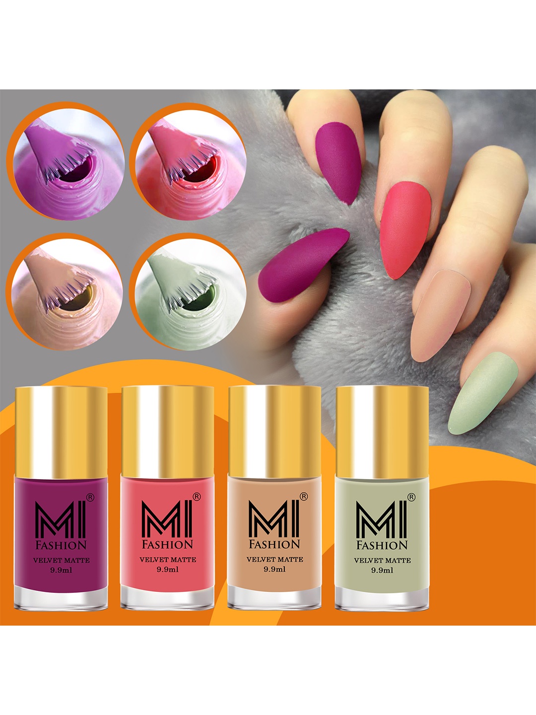 

MI FASHION Set of 4 Velvet Matte Long Lasting Nail Polish - 9.9 ml Each, Pink