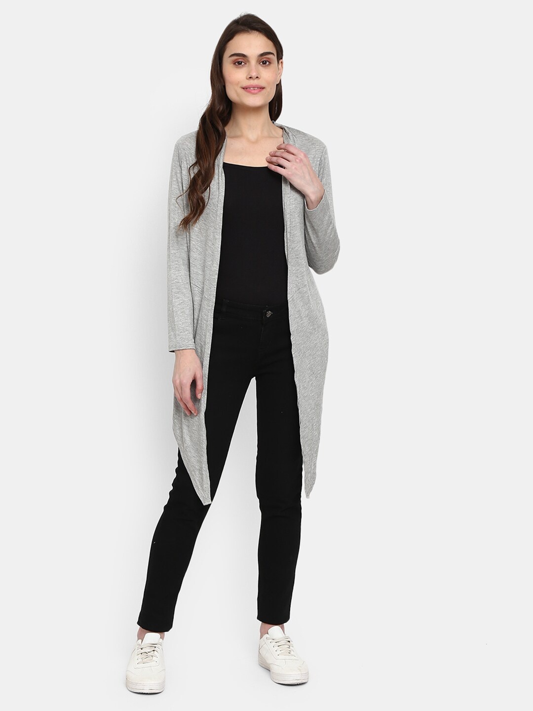 V-Mart Women Grey Melange Solid Shrug