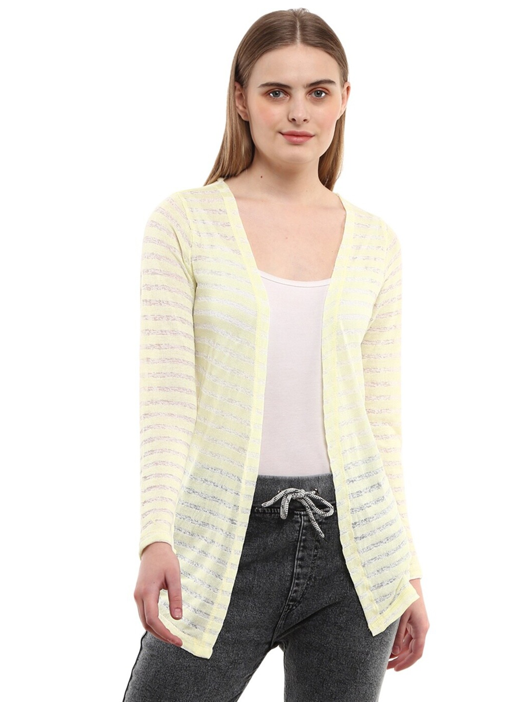 

V-Mart Women Yellow Self Design Open Front Shrug